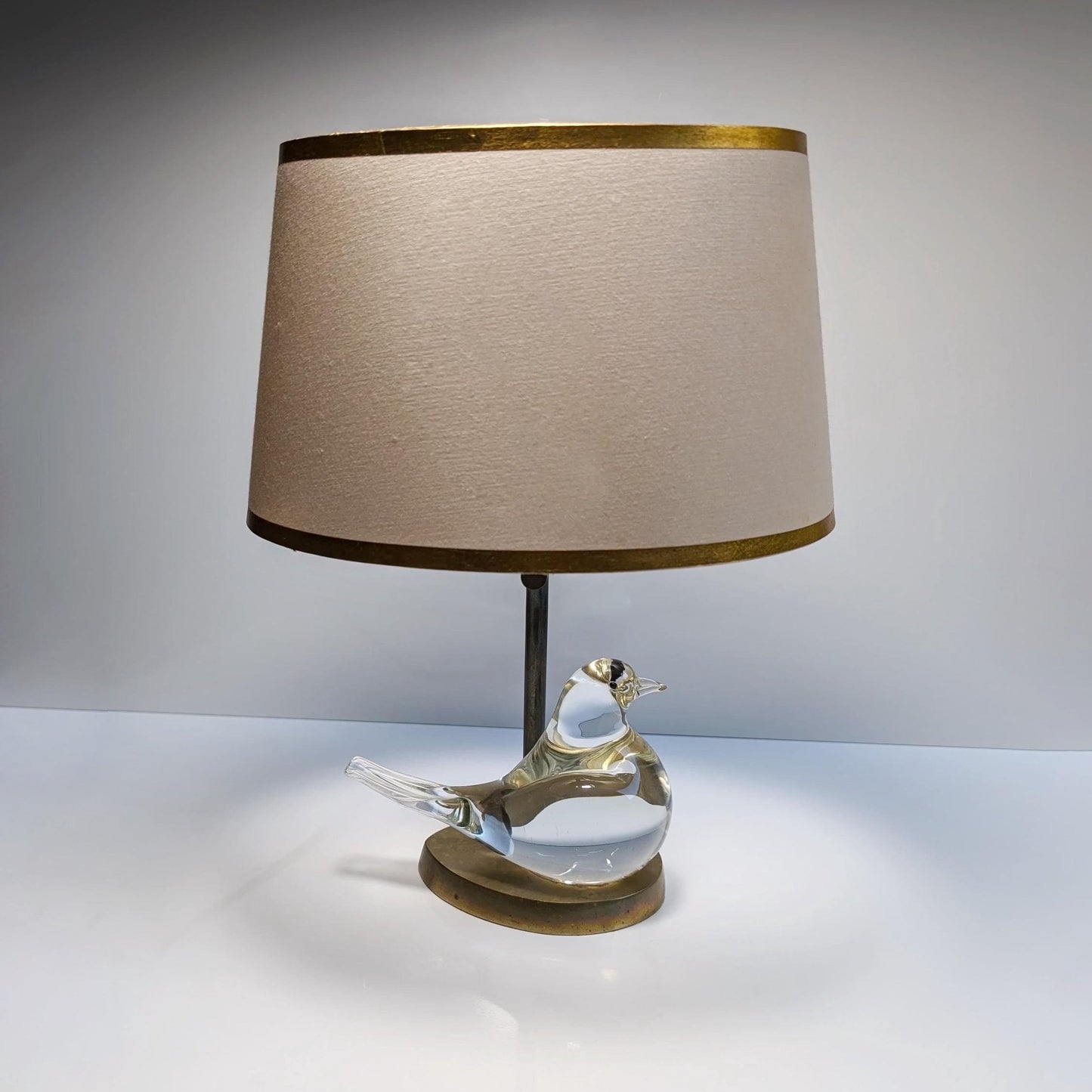 Mid Century Murano Table Lamp Glass Bird Dove 50s 60s Brass Lampshade Cream Venice Vintage Barovier &amp; Toso Venini Vignelli Vistosi