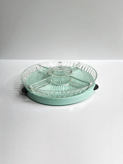 vintage Cabaret Turntable Lazy Susan Servant Turntable Rotating Cake Stand Mid Century 50s Menthe Vert