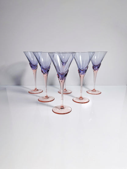 6x Vintage Christinenhütte 1980s Champagne Wine Sparkling Wine Glasses Model Vogue Violet Pink Art Deco Postmodern 80s 90s Germany