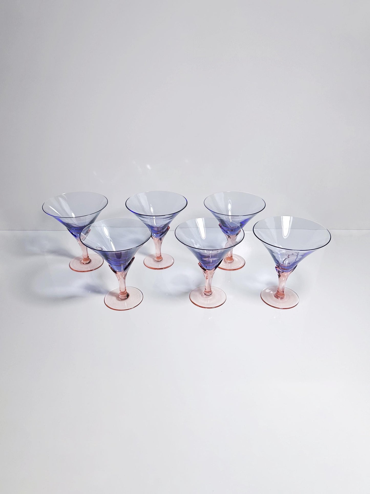 6x Vintage Christinenhütte 1980s Champagne Dessert Glasses Model Vogue Violet Pink Art Deco Postmodern 80s 90s Germany