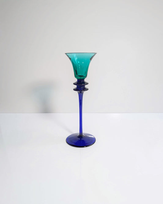 Vintage Glass Candlestick Memphis Milano Style Postmodern Ultramarine Blue Green 1980 1990 Candlestick 80s 90s Candle Holder Y2K