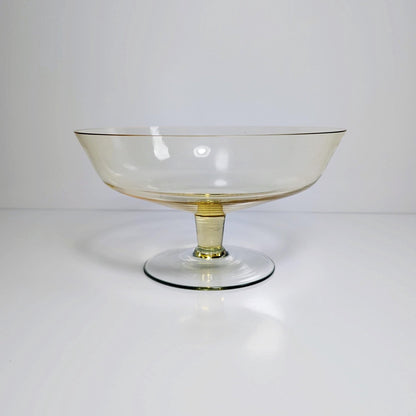 Vintage Yellow Citrine Glass Footed Bowl Candy Bowl Bonbonniere Vide Poche