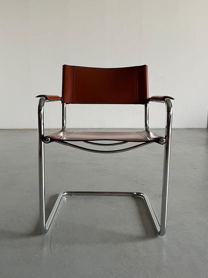 Original 'MG5' Sessel von Centro Studi für Matteo Grassi, Bauhaus Design Freischwinger aus Rohrstahl und Leder, 1979 Vintage