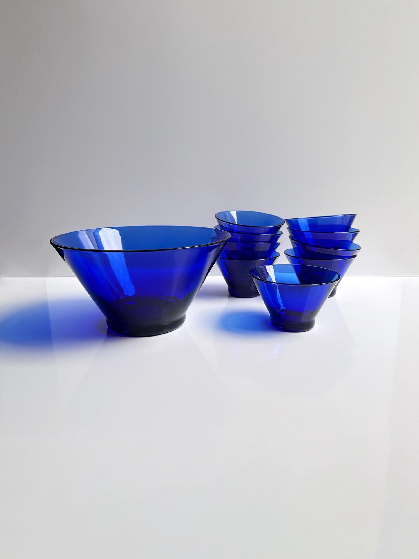 Vintage Bowls Set Bowl Cobalt Blue Glass Ultramarine Art Deco Revival 80s Dessert Fruit Salad Bowl