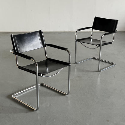 1 von 2 Original 'MG5' Sessel von Centro Studi für Matteo Grassi, Bauhaus Design Rohrstahl und Leder Freischwinger, 1979 Vintage