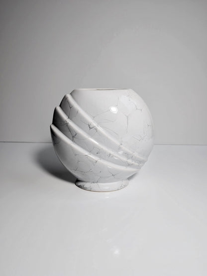 Vintage Ceramic Vase Art Deco Neo Revival Foam Glaze Shell White Flower Vase 80s 1980