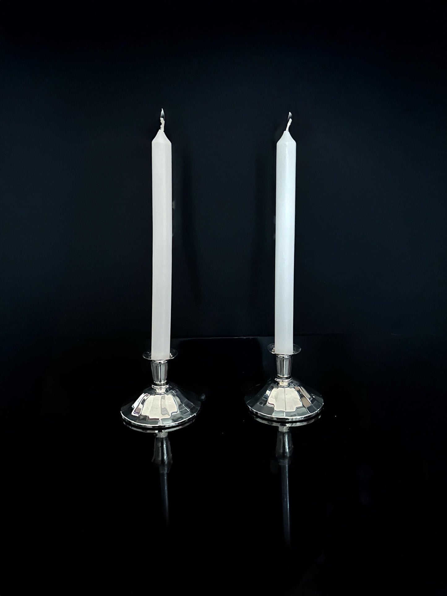 2 silver plated Art Deco candlesticks candlestick candle holder 30s 1930 faceted