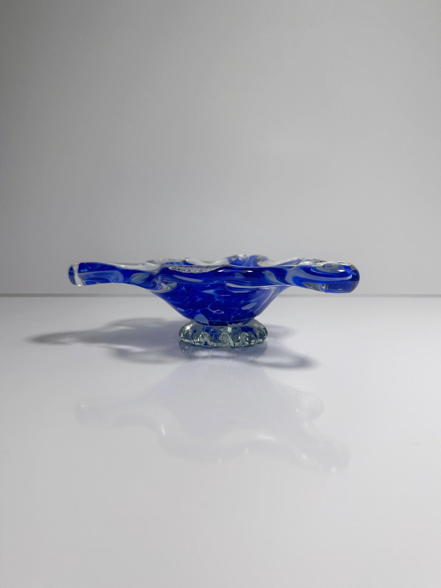 Vintage Murano Ashtray Ultramarine Cobalt Blue Speckles Triangle 70s Bowl 1970 Italy