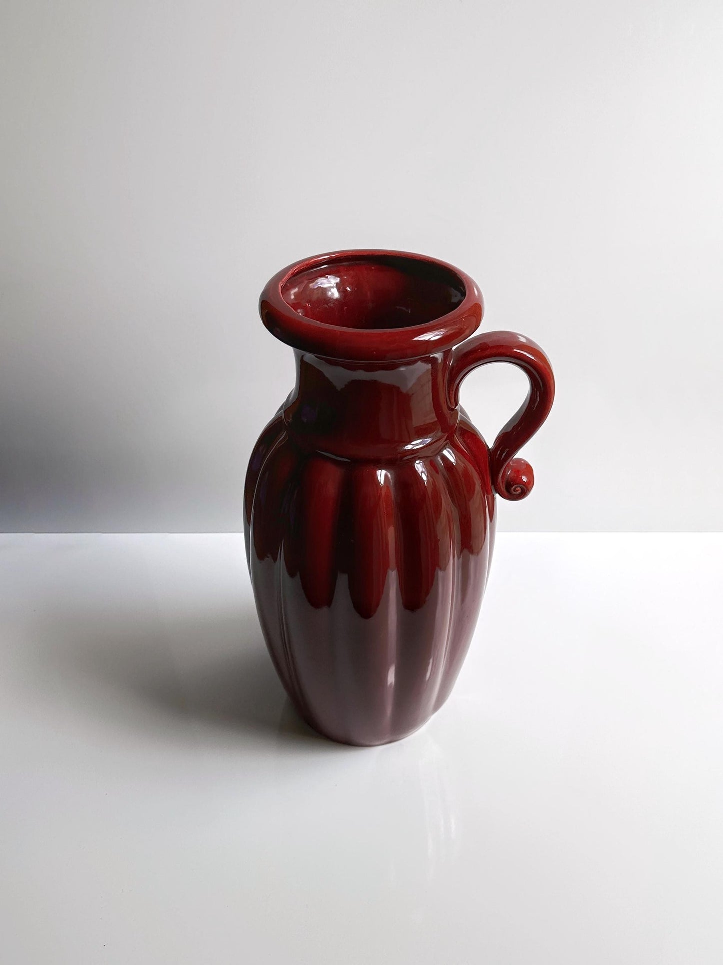 Large Vintage Scheurich Floor Vase 492-44 Cherry Red Handle Vase Mid Century 50s 60s 70s Cranberry Flower Vase Fat Lava