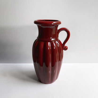 Large Vintage Scheurich Floor Vase 492-44 Cherry Red Handle Vase Mid Century 50s 60s 70s Cranberry Flower Vase Fat Lava