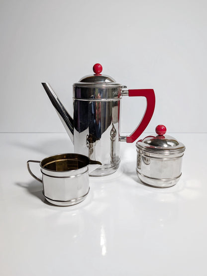 Art Deco Chrome Coffee Set Service 30s Bakelite Jug Milk Sugar Silver Bauhaus 1930