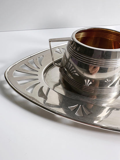 Art Deco Kaffee Set Service 30er 1930 Silber Versilbert Bast Weide Metall Hotelsilber Kanne Zucker Milch