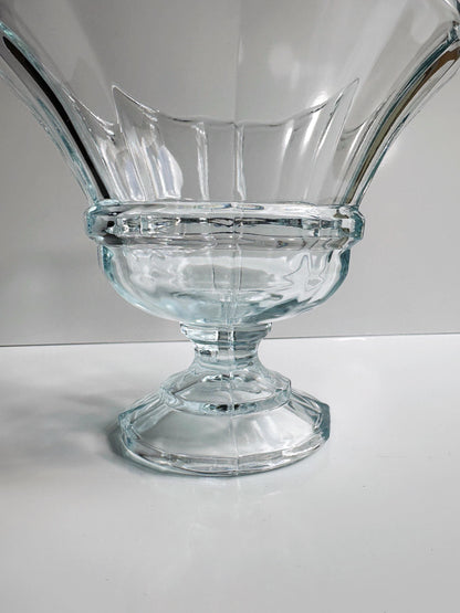 Vintage Art Deco Crystal Glass Footed Bowl 80s Fruit Bowl Jardiniere