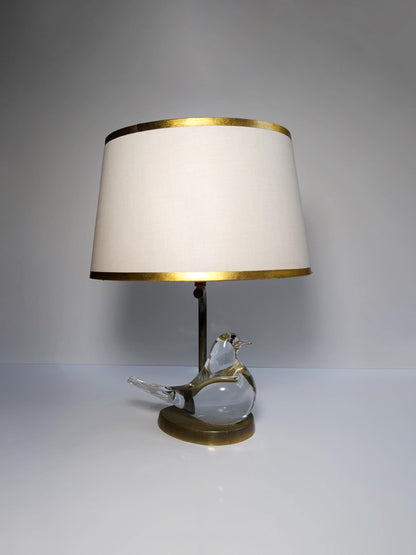 Mid Century Murano Table Lamp Glass Bird Dove 50s 60s Brass Lampshade Cream Venice Vintage Barovier &amp; Toso Venini Vignelli Vistosi