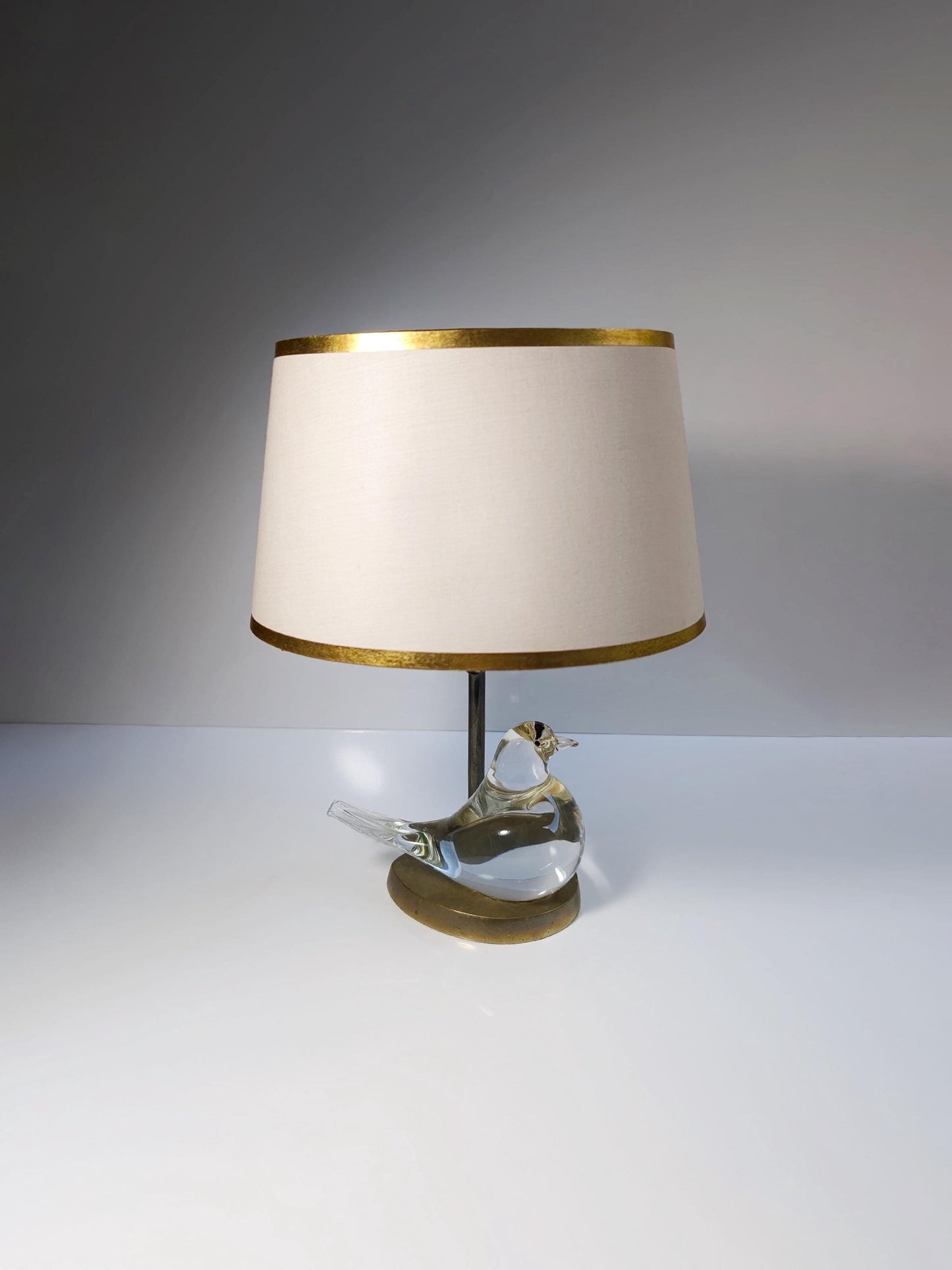 Mid Century Murano Table Lamp Glass Bird Dove 50s 60s Brass Lampshade Cream Venice Vintage Barovier &amp; Toso Venini Vignelli Vistosi