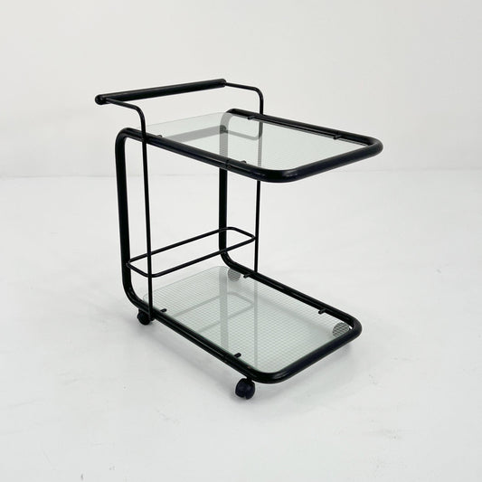 Black Postmodern Serving Trolley with Quaderna Pattern, 1980s