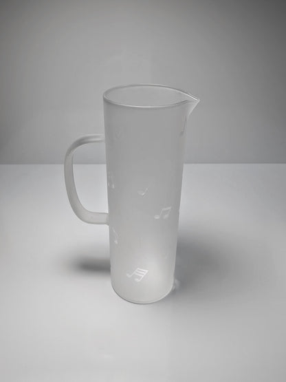 Glas Karaffe Musiknoten 80er 90er Vintage Saft Wasser Kanne Krug Art Deco Revival Glas Matt Satin