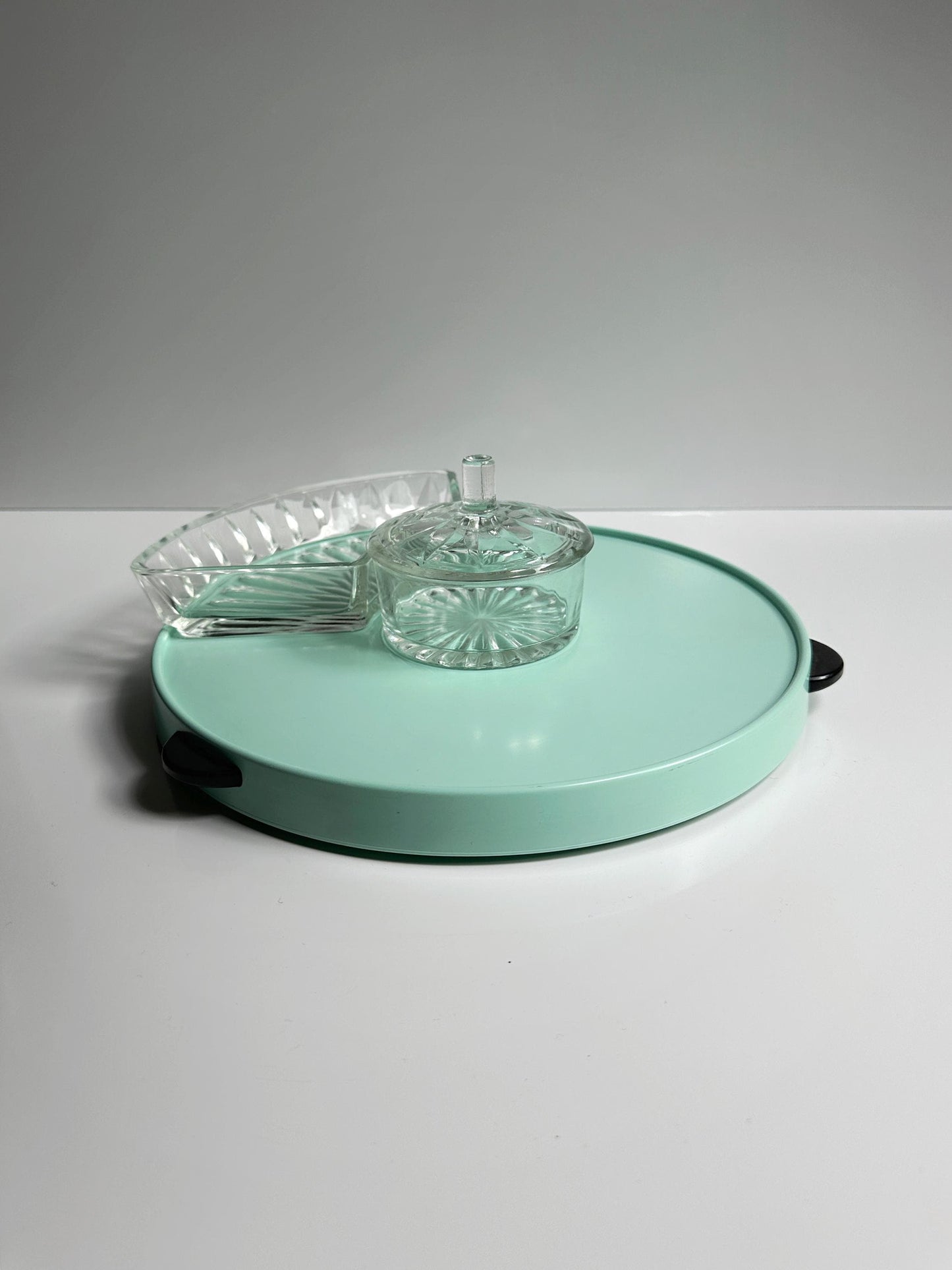 vintage Cabaret Turntable Lazy Susan Servant Turntable Rotating Cake Stand Mid Century 50s Menthe Vert