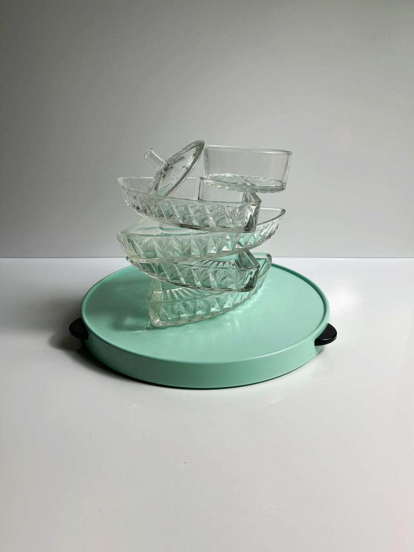 Vintage Cabaret Turntable Lazy Susan Serving Turntable Rotating Cake Stand Mid Century 50s Mint Green