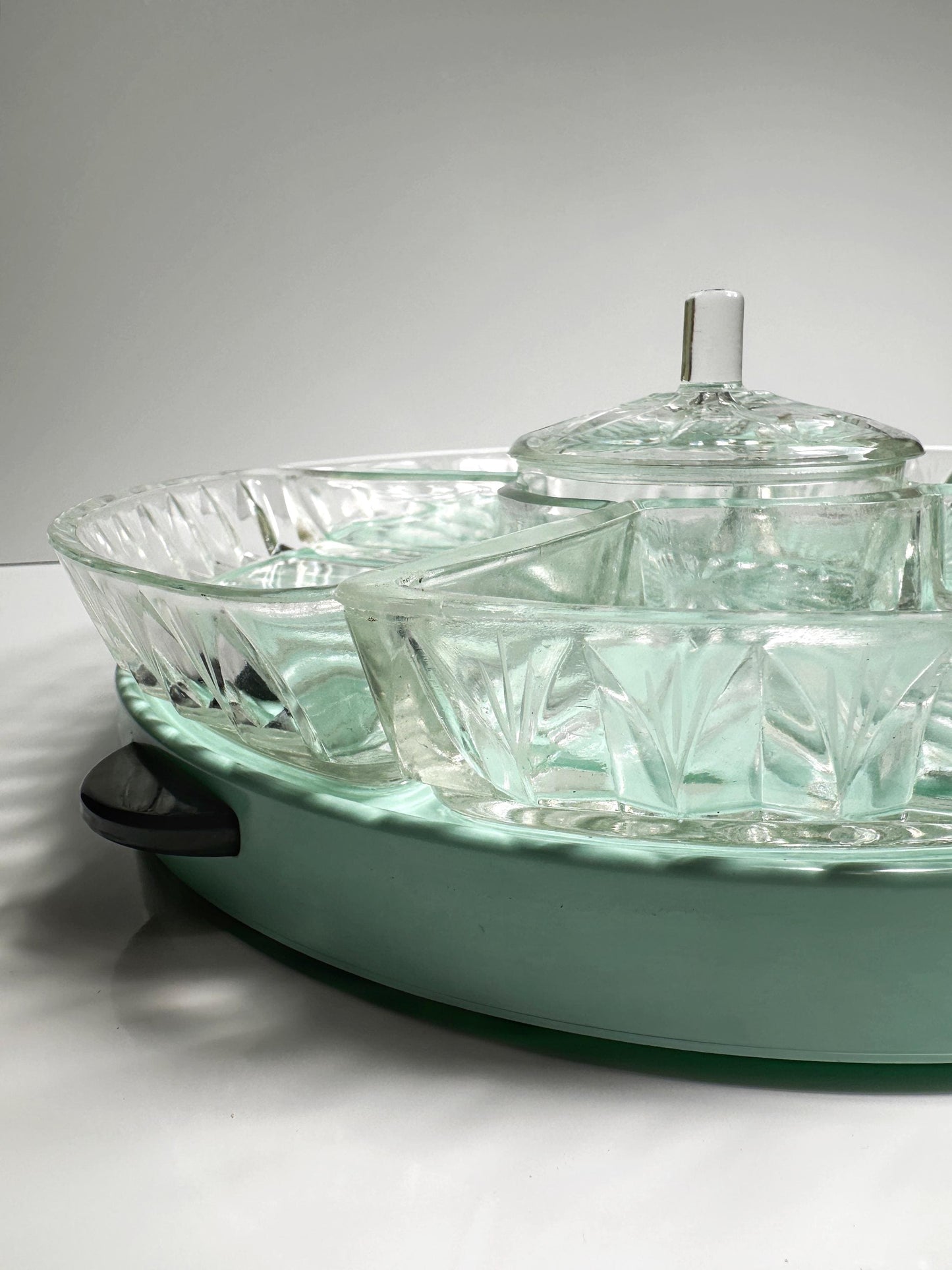 Vintage Cabaret Turntable Lazy Susan Serving Turntable Rotating Cake Stand Mid Century 50s Mint Green