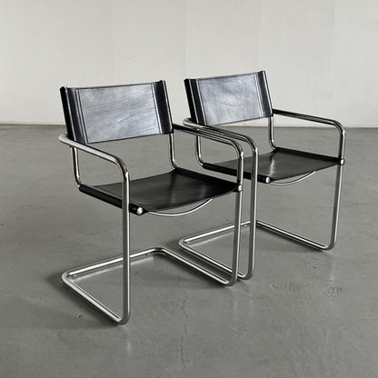 1 von 2 Original 'MG5' Sessel von Centro Studi für Matteo Grassi, Bauhaus Design Rohrstahl und Leder Freischwinger, 1979 Vintage