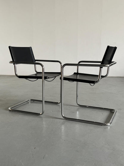 1 von 2 Original 'MG5' Sessel von Centro Studi für Matteo Grassi, Bauhaus Design Rohrstahl und Leder Freischwinger, 1979 Vintage