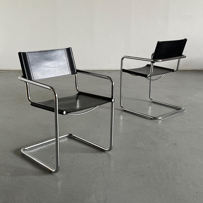 1 von 2 Original 'MG5' Sessel von Centro Studi für Matteo Grassi, Bauhaus Design Rohrstahl und Leder Freischwinger, 1979 Vintage