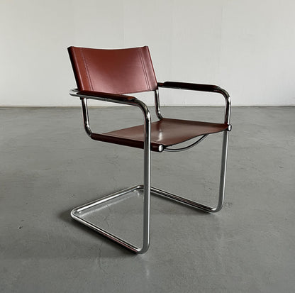 Original 'MG5' Sessel von Centro Studi für Matteo Grassi, Bauhaus Design Freischwinger aus Rohrstahl und Leder, 1979 Vintage