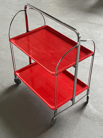 Vintage Red Dinett Serving Cart by Bremshey Gerlinol, Mid-Century Modern Folding Bar Cart, 1960s Germany