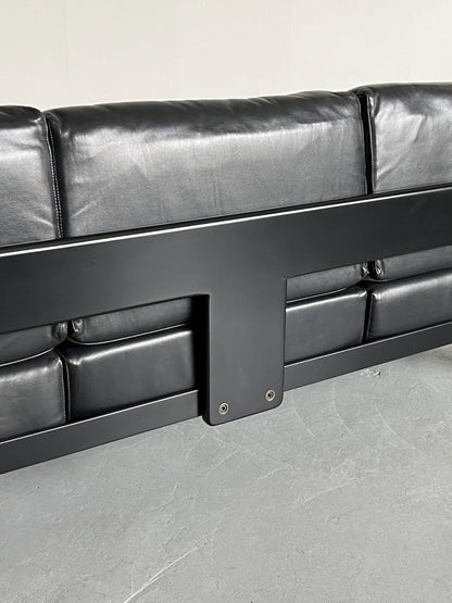 Vintage Mid-Century Modern 'Bastiano' Sofa by Tobia Scarpa for Gavina, Black Leather and Rosewood, 1960s Italy