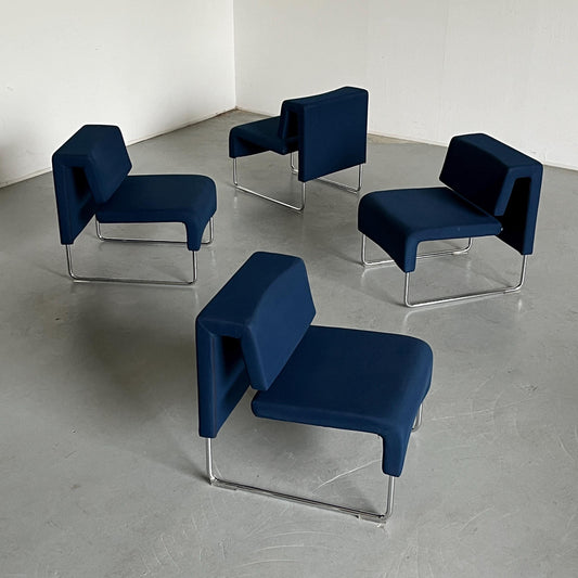 1 von 4 Blaue Vintage Freischwinger Modernist 'Path' Lounge Chairs von Fiorenzo Dorigo für Sitland, frühe 2000er Italien