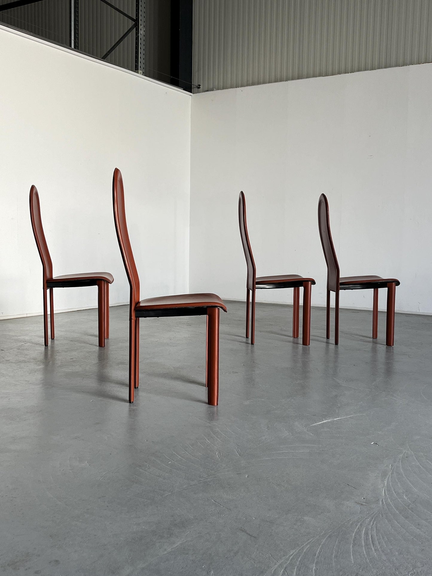 1 of 4 Mid-Century Modern Vintage Dining Chairs in Brown Leather in the Style of Roche Bobois, 1980s Italy