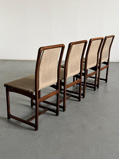 Set of 4 Vintage Mid-Century Modern Dining Chairs in Cream Upholstery and Wooden Frame, 1970s Italy