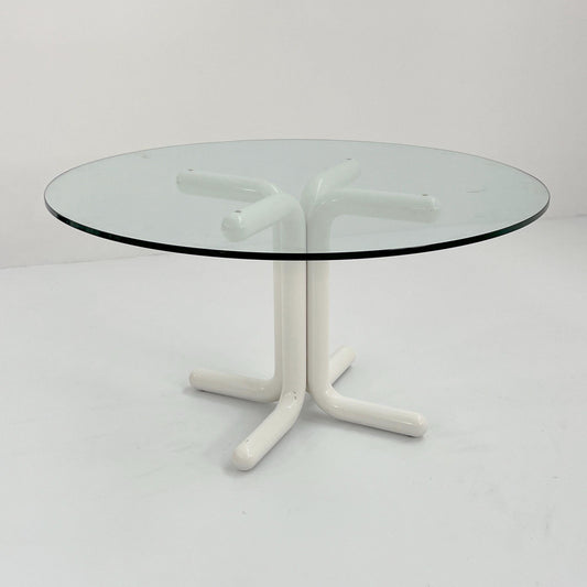 White Chubby Dining Table with Glass Top, 1980s