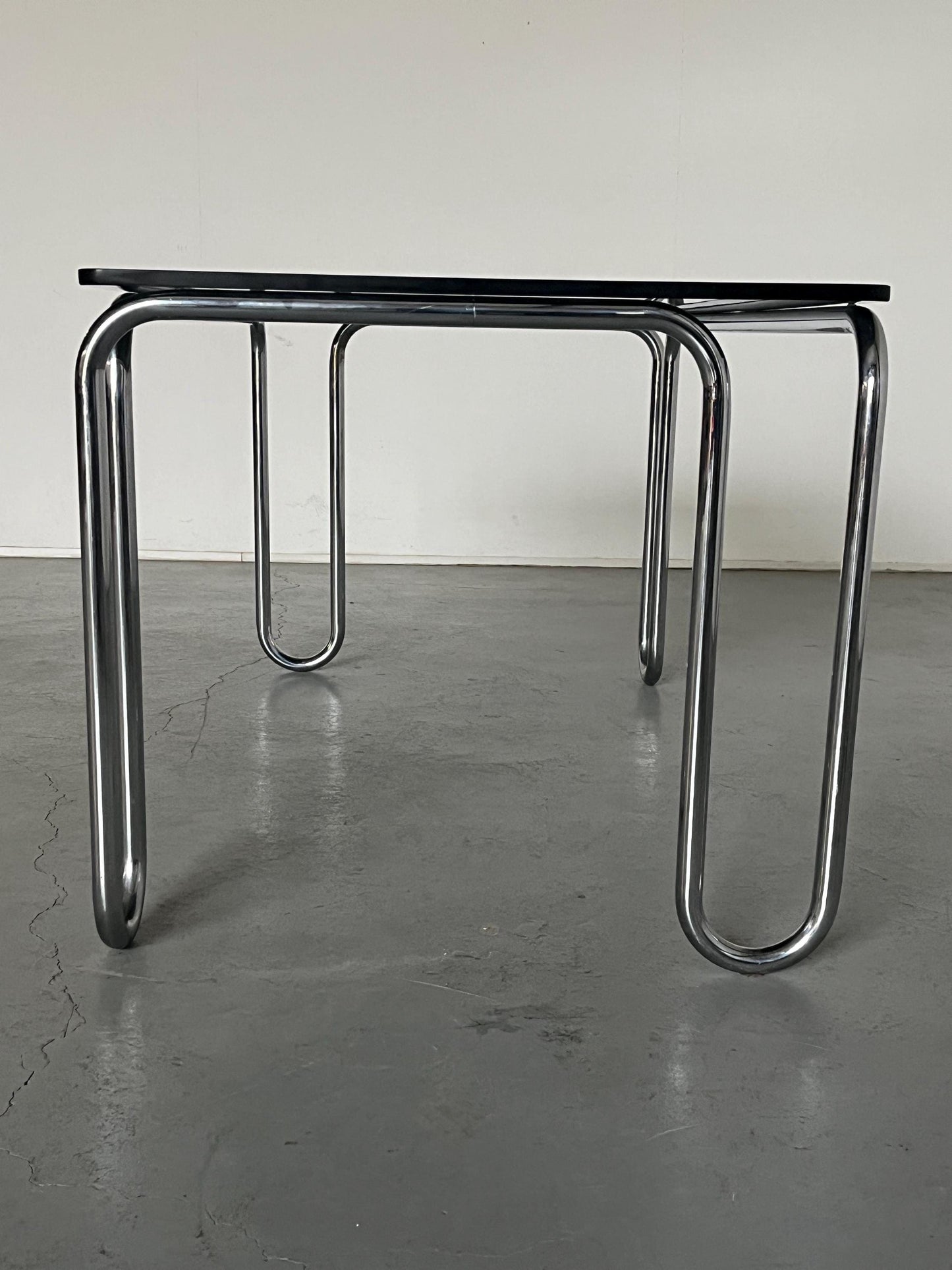 Vintage Italian Modernist Dining Table in Smoked Glass and Chromed Steel Tubular, 1980s Italy