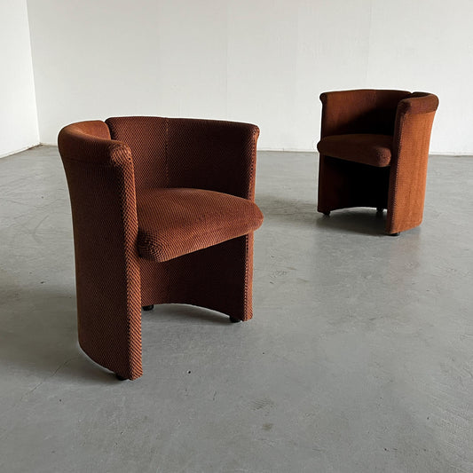 Set of 2 vintage postmodern armchairs in checked brown and black upholstery, 1980s Italy