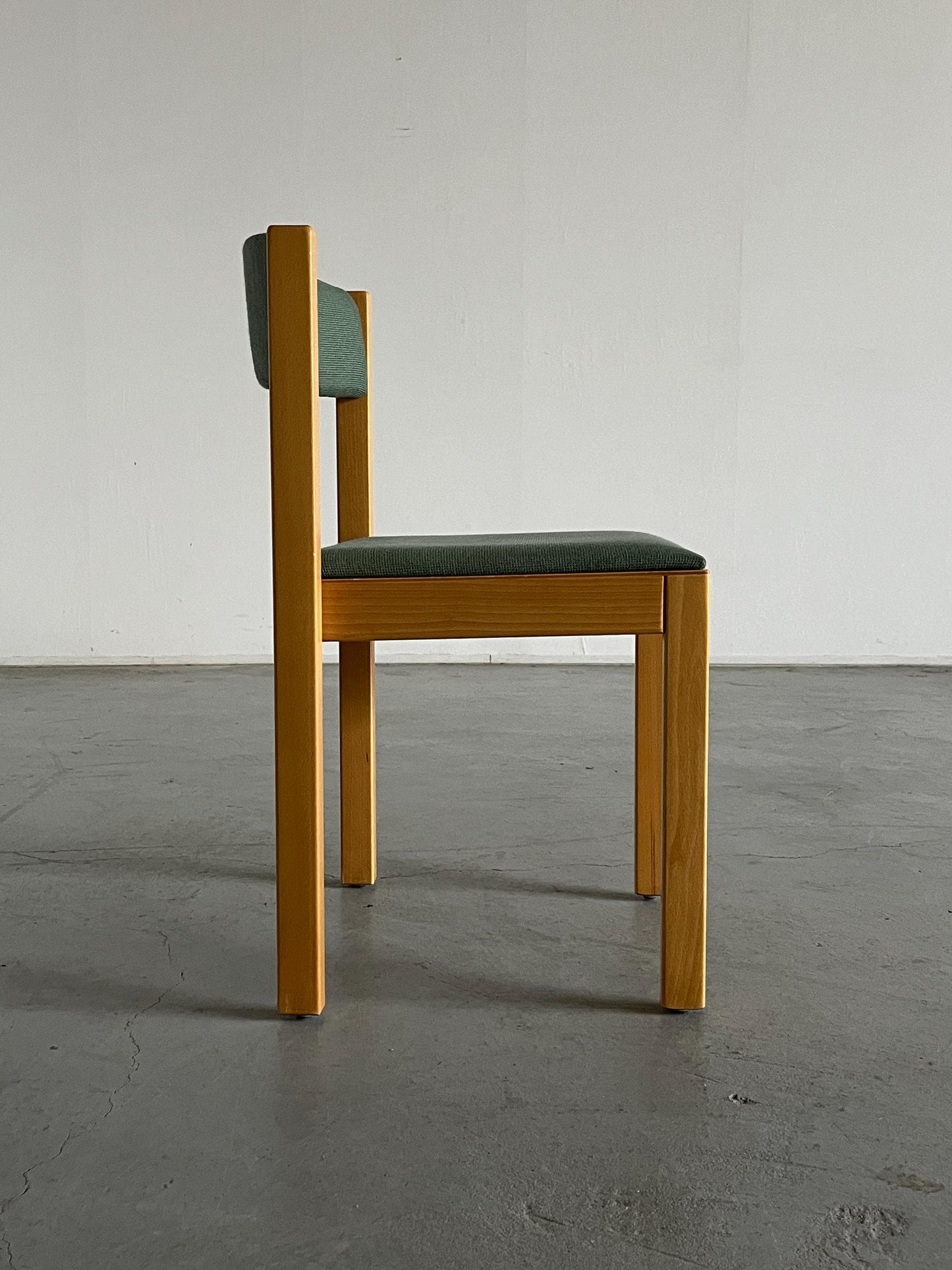 Vintage dining chair in mid-century modern style, light green upholstery fabric and wood, 1980s Austria