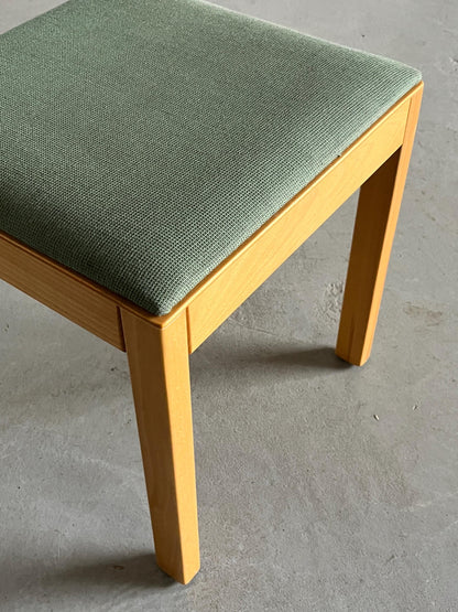 Vintage dining chair in mid-century modern style, light green upholstery fabric and wood, 1980s Austria