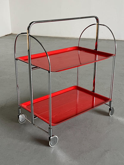 Vintage Red Dinett Serving Cart by Bremshey Gerlinol, Mid-Century Modern Folding Bar Cart, 1960s Germany