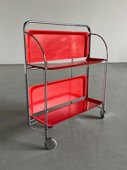 Vintage Red Dinett Serving Cart by Bremshey Gerlinol, Mid-Century Modern Folding Bar Cart, 1960s Germany