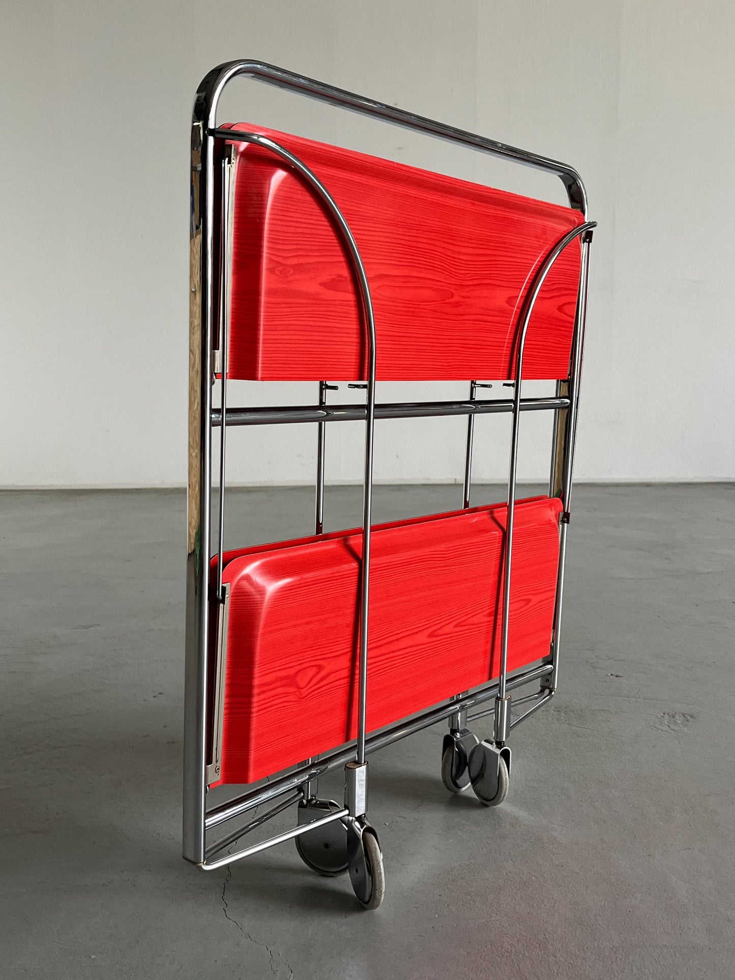 Vintage Red Dinett Serving Cart by Bremshey Gerlinol, Mid-Century Modern Folding Bar Cart, 1960s Germany