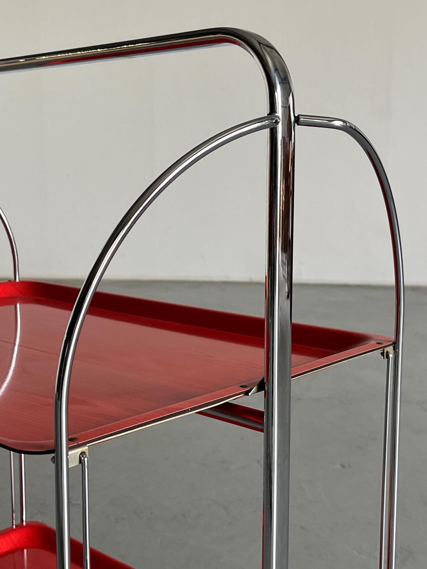 Vintage Red Dinett Serving Cart by Bremshey Gerlinol, Mid-Century Modern Folding Bar Cart, 1960s Germany