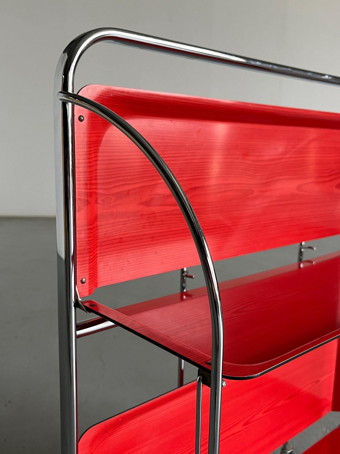 Vintage Red Dinett Serving Cart by Bremshey Gerlinol, Mid-Century Modern Folding Bar Cart, 1960s Germany