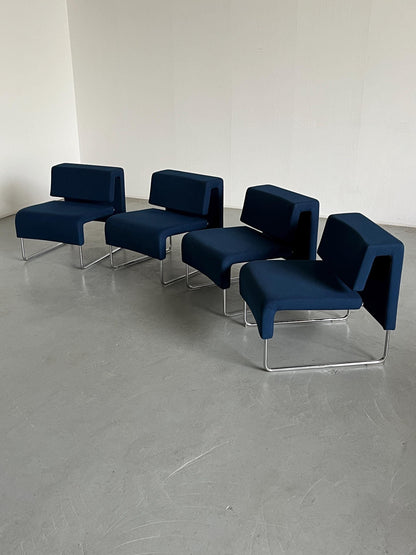 1 von 4 Blaue Vintage Freischwinger Modernist 'Path' Lounge Chairs von Fiorenzo Dorigo für Sitland, frühe 2000er Italien