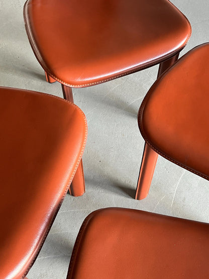 1 of 4 Mid-Century Modern Vintage Dining Chairs in Brown Leather in the Style of Roche Bobois, 1980s Italy