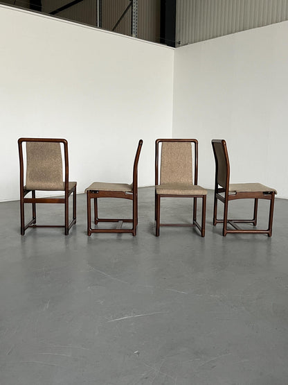 Set of 4 Vintage Mid-Century Modern Dining Chairs in Cream Upholstery and Wooden Frame, 1970s Italy