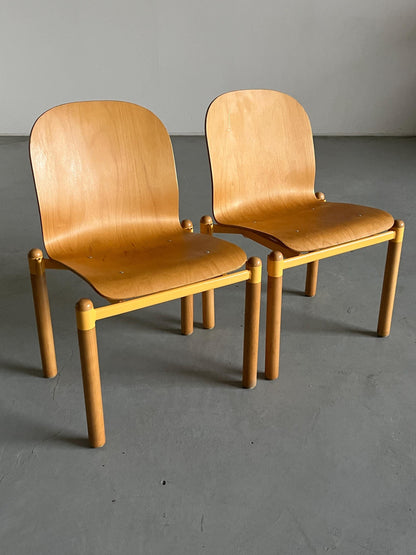 Set von 2 Mid-Century Modern stapelbare Bentwood-und-Metall-Esszimmerstühle von Braun Lockenhaus, 1990er Jahre Österreich