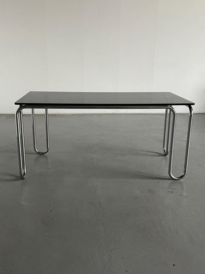 Vintage Italian Modernist Dining Table in Smoked Glass and Chromed Steel Tubular, 1980s Italy