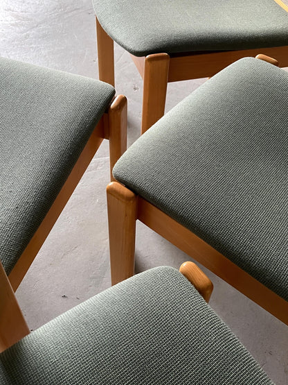 1 of 15 Mid-Century Modern Vintage Stackable Dining Chairs in the Style of Kusch+Co, Light Green Upholstered Fabric, Wood, 1980s Austria