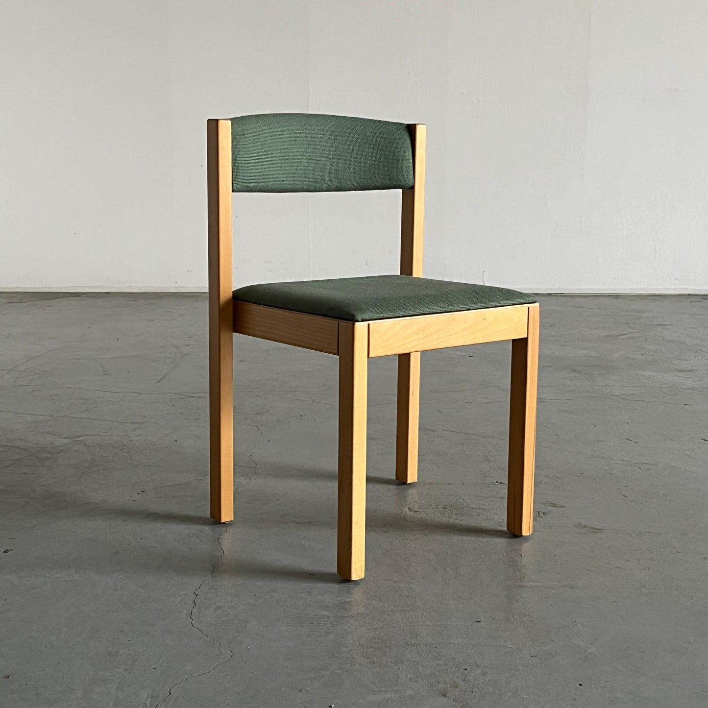 Vintage dining chair in mid-century modern style, light green upholstery fabric and wood, 1980s Austria